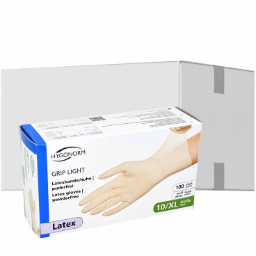 Hygonorm® Latexhandschuhe Grip Light, puderfrei, weiß 1 Karton = 10 Packungen à 100 Stück, Größe XL - Bild-Darstellung des Produktes 1