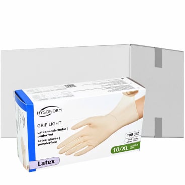 Hygonorm® Latexhandschuhe Grip Light, puderfrei, weiß 1 Karton = 10 Packungen à 100 Stück, Größe XL - Bild-Darstellung des Produktes 1