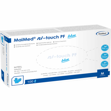 MaiMed® MyClean ni-touch Einmalhandschuhe, Nitril, blau 1 Box = 100 Stück, Größe M - Bild-Darstellung des Produktes 1