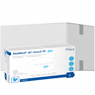 MaiMed® MyClean ni-touch Einmalhandschuhe, Nitril, blau 1 Karton = 10 Packungen = 1000 Stück, Größe M - Bild-Darstellung des Produktes 1