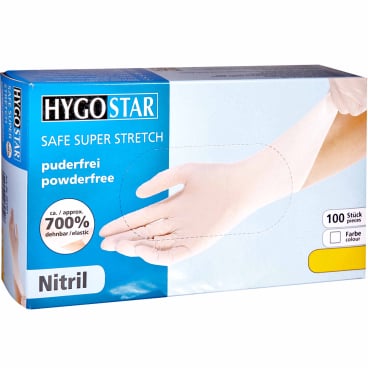 HYGOSTAR® Nitrilhandschuh Safe Super Stretch, puderfrei, weiß 1 Packung = 100 Stück, Größe L (9) - Bild-Darstellung des Produktes 1
