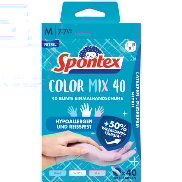 Spontex Color Mix Einmalhandschuhe, hypoallergen, 3 Farben 1 Packung = 40 Stück, Größe: 7 - 7,5 - Bild-Darstellung des Produktes 1