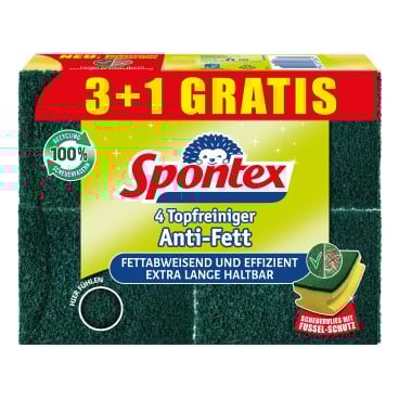 Spontex Topfschwamm, Scheuerschwamm, Anti-Fett-Schutz 1 Packung = 3 Schwämme + 1 Gratis - Bild-Darstellung des Produktes 1