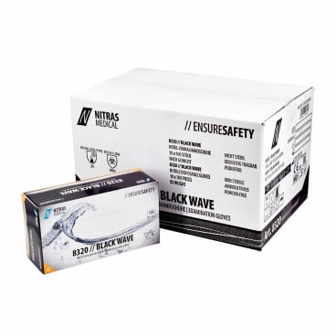 NITRAS BLACK WAVE Nitril Einmalhandschuhe, schwarz 1 Karton = 10 Packungen = 1000 Stück, Größe M - Bild-Darstellung des Produktes 1