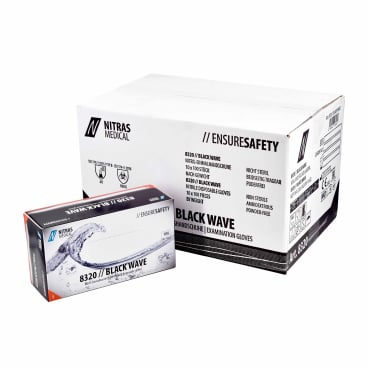 NITRAS BLACK WAVE Nitril Einmalhandschuhe, schwarz 1 Karton = 10 Packungen = 1000 Stück, Größe S - Bild-Darstellung des Produktes 1
