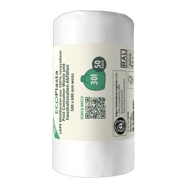ECOPlasta Müllbeutel 30 L, weiß, 14 my 1 Karton = 20 Rollen à 50 Stück - Bild-Darstellung des Produktes 1