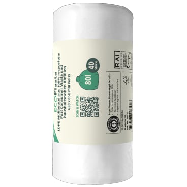 ECOPlasta Müllbeutel 60-80 L, weiß, 14 my 1 Rolle = 40 Stück - Bild-Darstellung des Produktes 1