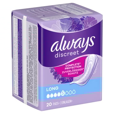 Always Discreet Long Inkontinenzeinlagen, 5 Tropfen 1 Monatsbox = 4 Packungen à 20 Stück - Bild-Darstellung des Produktes 1