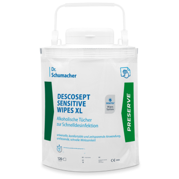 Dr. Schumacher DESCOSEPT SENSITIVE WIPES XL Desinfektionstücher 1 Spenderbox = 120 Blatt - Bild-Darstellung des Produktes 1