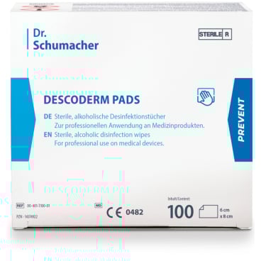 Dr. Schumacher Descoderm Pads Desinfektionstücher, steril 1 Faltschachtel = 100 Sachets (50 Doppelsachets) - Bild-Darstellung des Produktes 1