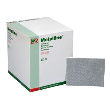 Metalline® Kompressen, aluminiumbeschichtet, steril 1 Packung = 50 Stück, im Spenderkarton, Maße: 10 x 20 cm - Bild-Darstellung des Produktes 1