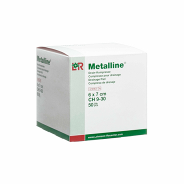 Metalline® Drain Kompresse, aluminiumbeschichtet, steril 1 Packung = 50 Stück, im Spenderkarton, Maße: 6 x 7 cm - Bild-Darstellung des Produktes 1