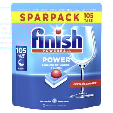 Finish Powerball, Power All in 1 Spülmaschinentabs, phosphatfrei 105 Tabs - Packung - Bild-Darstellung des Produktes 1