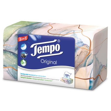 Tempo Taschentuchbox Original, 4-lagig 1 Packung = 100 Tücher, Designs sortiert - Bild-Darstellung des Produktes 1