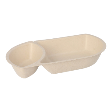 Papstar Snacktrays, Zuckerrohr, 2-geteilt 1 Packung = 50 Stück, Maße: 3,6 cm x 12,4 cm x 22,4 cm - Bild-Darstellung des Produktes 1