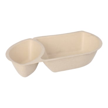 Papstar Snacktrays, Zuckerrohr, 2-geteilt 1 Packung = 50 Stück, Maße: 3,6 cm x 11 cm x 19,4 cm - Bild-Darstellung des Produktes 1