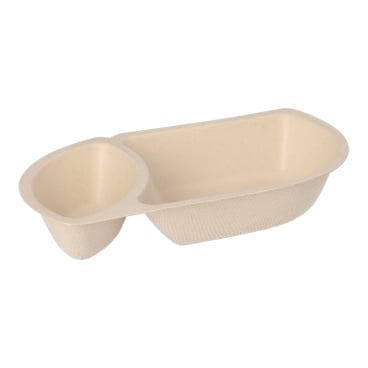 Papstar Snacktrays, Zuckerrohr, 2-geteilt 1 Packung = 50 Stück, Maße: 3,2 cm x 9,7 cm x 17,6 cm - Bild-Darstellung des Produktes 1