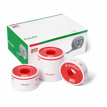 Porofix® Heftpflaster, hellbraun 1 Karton = 24 Rollen auf Pappkern, Maße: 1,25 cm x 9,2 m - Bild-Darstellung des Produktes 1