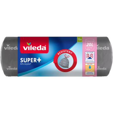 Vileda SUPER+ Müllbeutel, 20 Liter, mit Zugband 1 Rolle = 15 Beutel - Bild-Darstellung des Produktes 1