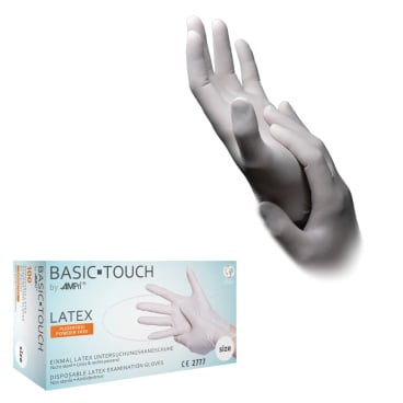 BASIC-TOUCH Latexhandschuhe, puderfrei, weiß 1 Packung = 100 Stück, Größe XS - Bild-Darstellung des Produktes 1
