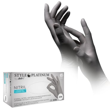 Style Platinum Nitrilhandschuhe, puderfrei, silbergrau 1 Packung = 100 Stück, Größe XL - Bild-Darstellung des Produktes 1