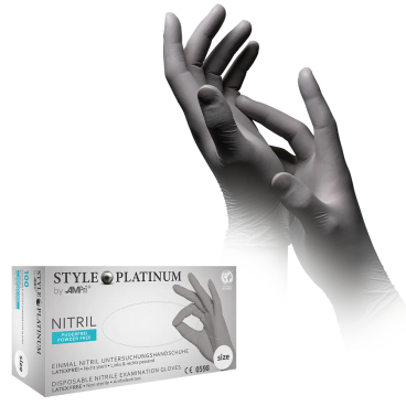 Style Platinum Nitrilhandschuhe, puderfrei, silbergrau 1 Karton = 10 Packungen à 100 Stück, Größe S - Bild-Darstellung des Produktes 1