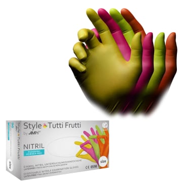 Style Tutti Frutti Nitrilhandschuhe, puderfrei, farbenmix 1 Packung = 100 Stück, Größe L - Bild-Darstellung des Produktes 1