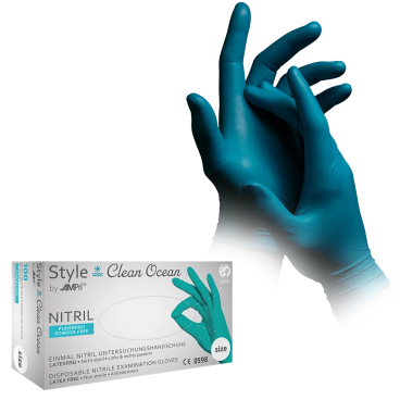 Style Clean Ocean Nitrilhandschuhe, puderfrei, türkis 1 Karton = 10 Packungen à 100 Stück, Größe M - Bild-Darstellung des Produktes 1