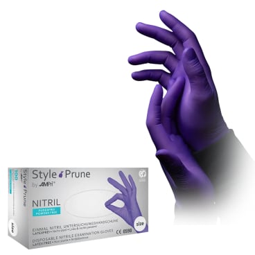 Style Prune Nitrilhandschuhe, puderfrei, lila 1 Karton = 10 Packungen à 100 Stück, Größe M - Bild-Darstellung des Produktes 1