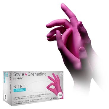 Style Grenadine Nitrilhandschuhe, puderfrei, magenta 1 Packung = 100 Stück, Größe XS - Bild-Darstellung des Produktes 1