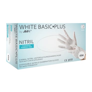 WHITE BASIC-PLUS Nitrilhandschuhe, puderfrei, weiß 1 Packung = 200 Stück, Größe S - Bild-Darstellung des Produktes 1