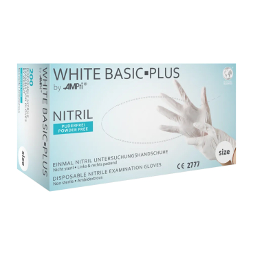 WHITE BASIC-PLUS Nitrilhandschuhe, puderfrei, weiß 1 Packung = 200 Stück, Größe XS - Bild-Darstellung des Produktes 1