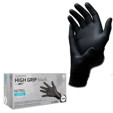 SolidSafety HIGH GRIP Nitrilhandschuhe, puderfrei, schwarz 1 Packung = 100 Stück, Größe S - Bild-Darstellung des Produktes 1