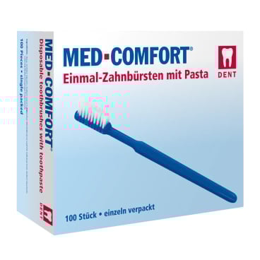 MED-COMFORT Einmalzahnbürste mit Zahnpasta 1 Packung = 100 Stück, Farbe: lila - Bild-Darstellung des Produktes 1