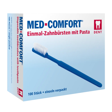 MED-COMFORT Einmalzahnbürste mit Zahnpasta 1 Packung = 100 Stück, Farbe: gelb - Bild-Darstellung des Produktes 1