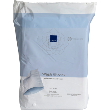 ABENA® Waschhandschuh für die Körperpflege, für empfindliche Haut 1 Packung = 50 Waschhandschuhe, Farbe: blau - Bild-Darstellung des Produktes 1