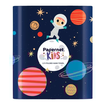 Papernet KIDS, Spender für C/V-Falz Falthandtücher, Astronaut Maße (B x H x T): 30 x 33,6 x 14,5 cm, blau, bunt - Bild-Darstellung des Produktes 1