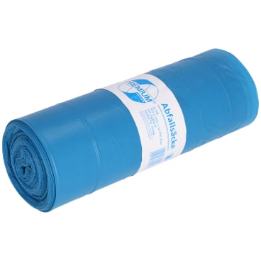DEISS PREMIUM Zugbandsäcke 120 Liter blau, ca. 1150 g/ Rolle, T60 1 Karton = 10 Rollen à 25 Stück = 250 Stück - Bild-Darstellung des Produktes 1