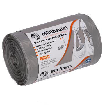 DEISS FIRST PLUS pcr Müllbeutel mit Tragegriff, 30 Liter, grau 1 Karton = 20 Rollen à 50 Beutel - Bild-Darstellung des Produktes 1