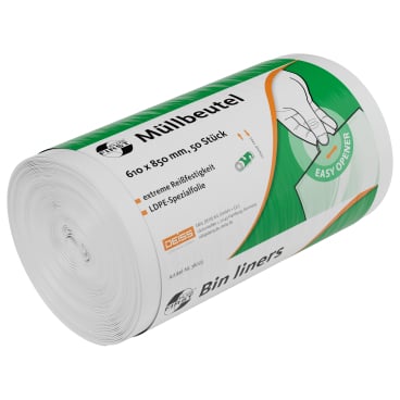 DEISS FIRST Abfallbeutel 80 Liter maximal reißfest, weiss 1 Karton = 6 Rollen = 300 Beutel - Bild-Darstellung des Produktes 1