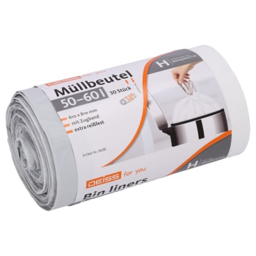 DEISS FOR YOU Müllbeutel 50-60 L mit grauem Zugband aus HDPE 1 Karton = 10 Rollen à 30 Stück - Bild-Darstellung des Produktes 1