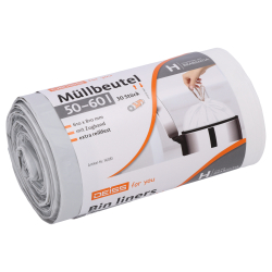 EMIL DEISS KG (GmbH + Co.) DEISS FOR YOU Müllbeutel 50-60 L mit grauem Zugband aus HDPE, Abfallbeutel für haushaltsähnliche Abfälle, (B x L + Ø-Rolle) 610 x 810 + 50 mm, 1 Rolle = 30 Stück 56081