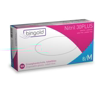 BINGOLD Nitril 30PLUS Einweghandschuh, dunkelblau 1 Packung = 100 Stück, Größe M - Bild-Darstellung des Produktes 1