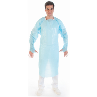 HYGOSTAR® CPE-Schutzkittel mit Daumenloch - stark 1 Karton = 100 Stück, 140 x 100 cm, Farbe: blau - Bild-Darstellung des Produktes 1