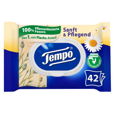 Tempo sanft & pflegend feuchte Toilettentücher 1 Packung = 42 Tücher, mit Verschluss - Bild-Darstellung des Produktes 1