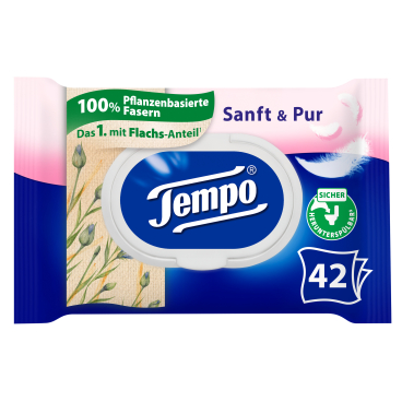 Tempo sanft & pur feuchte Toilettentücher 1 Packung = 42 Tücher, mit Verschluss - Bild-Darstellung des Produktes 1