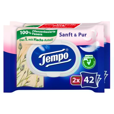 Tempo sanft & pur feuchte Toilettentücher 1 Doppel-Packung = 2 x 42 Tücher, mit Verschluss - Bild-Darstellung des Produktes 1