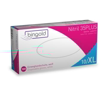BINGOLD Nitril 35PLUS Einweghandschuhe, weiß 1 Packung = 100 Stück, Größe XL - Bild-Darstellung des Produktes 1