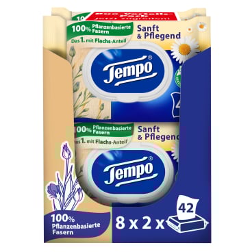 Tempo sanft & pflegend feuchte Toilettentücher Großpackung 1 Großpackung = 8 Doppel-Packungen à 2 x 42 Tücher - Bild-Darstellung des Produktes 1