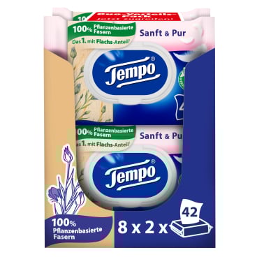 Tempo sanft & pur feuchte Toilettentücher Großpackung 1 Großpackung = 8 Doppel-Packungen à 2 x 42 Tücher - Bild-Darstellung des Produktes 1